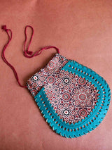 Earthy rhythm - mashru silk and leather coin potli