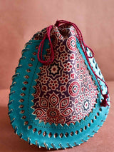 Earthy rhythm - mashru silk and leather coin potli