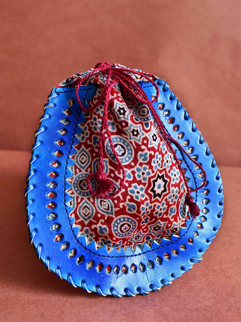 mary - mashru silk and leather coin potli