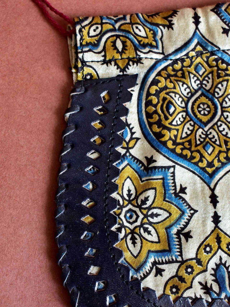 Pathways - mashru silk and leather coin potli