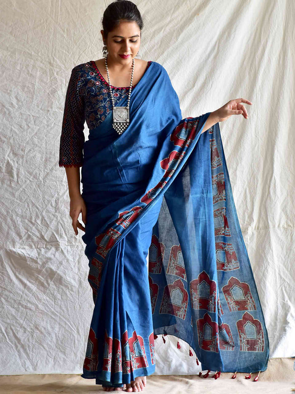 Gharonda -  Limited Edition Pichwai inspired Ajrakh mul cotton saree