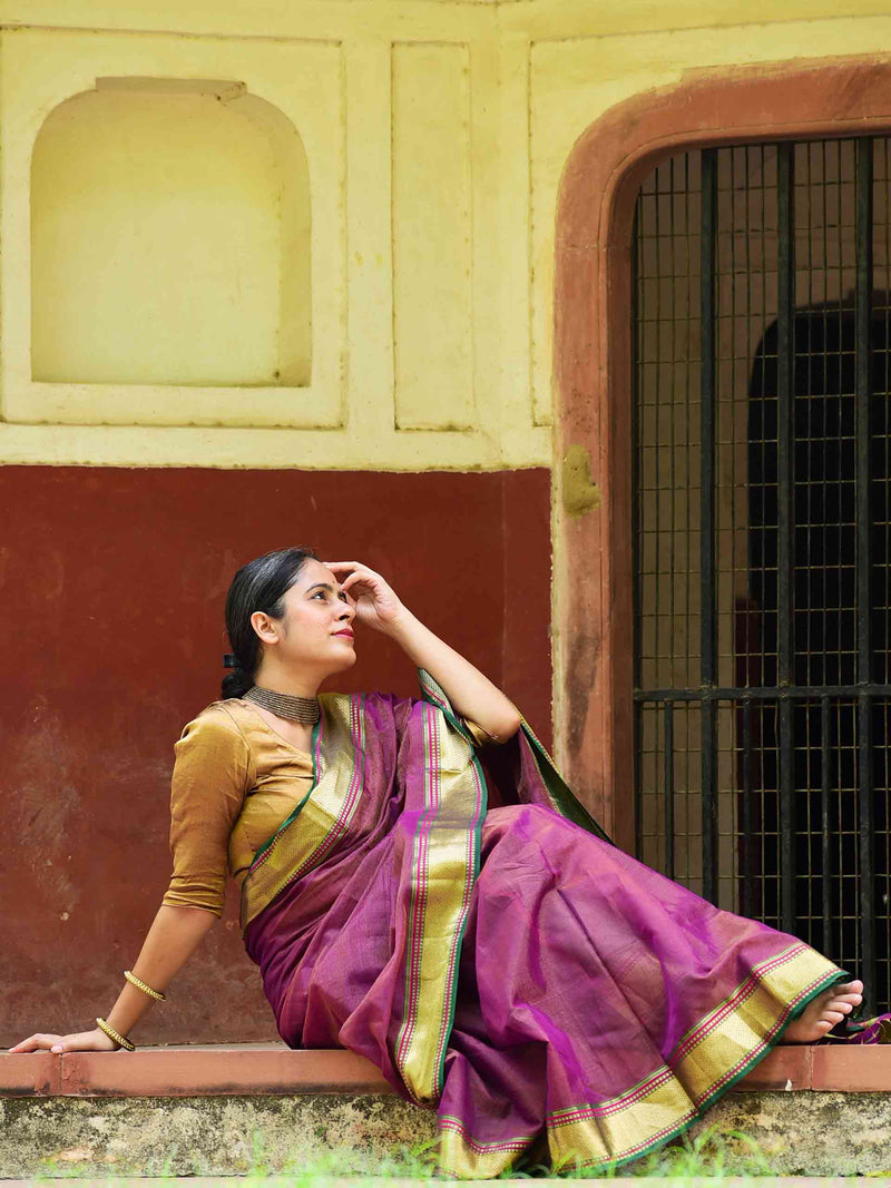 Jaamun Zari Tissue Maheshwari Silk Saree