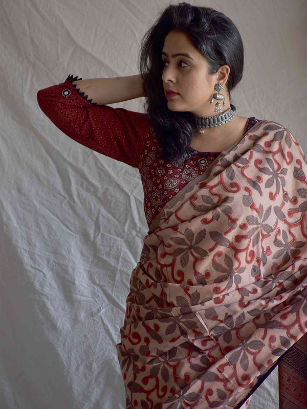 Mangal -  Dabu hand block printed mul cotton saree