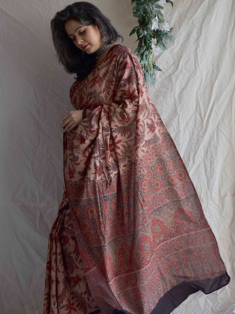 Mangal -  Dabu hand block printed mul cotton saree
