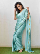 Ocean blue - mashru silk saree