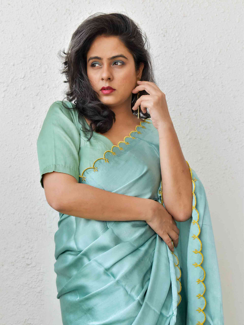 Ocean blue - mashru silk saree