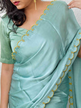 Ocean blue - mashru silk saree