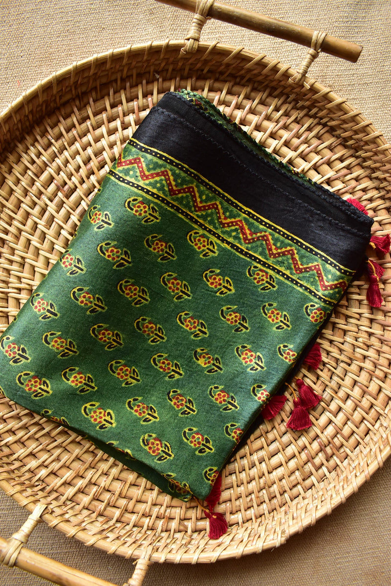 Kairi - Ajrakh hand block printed Mashru silk stole