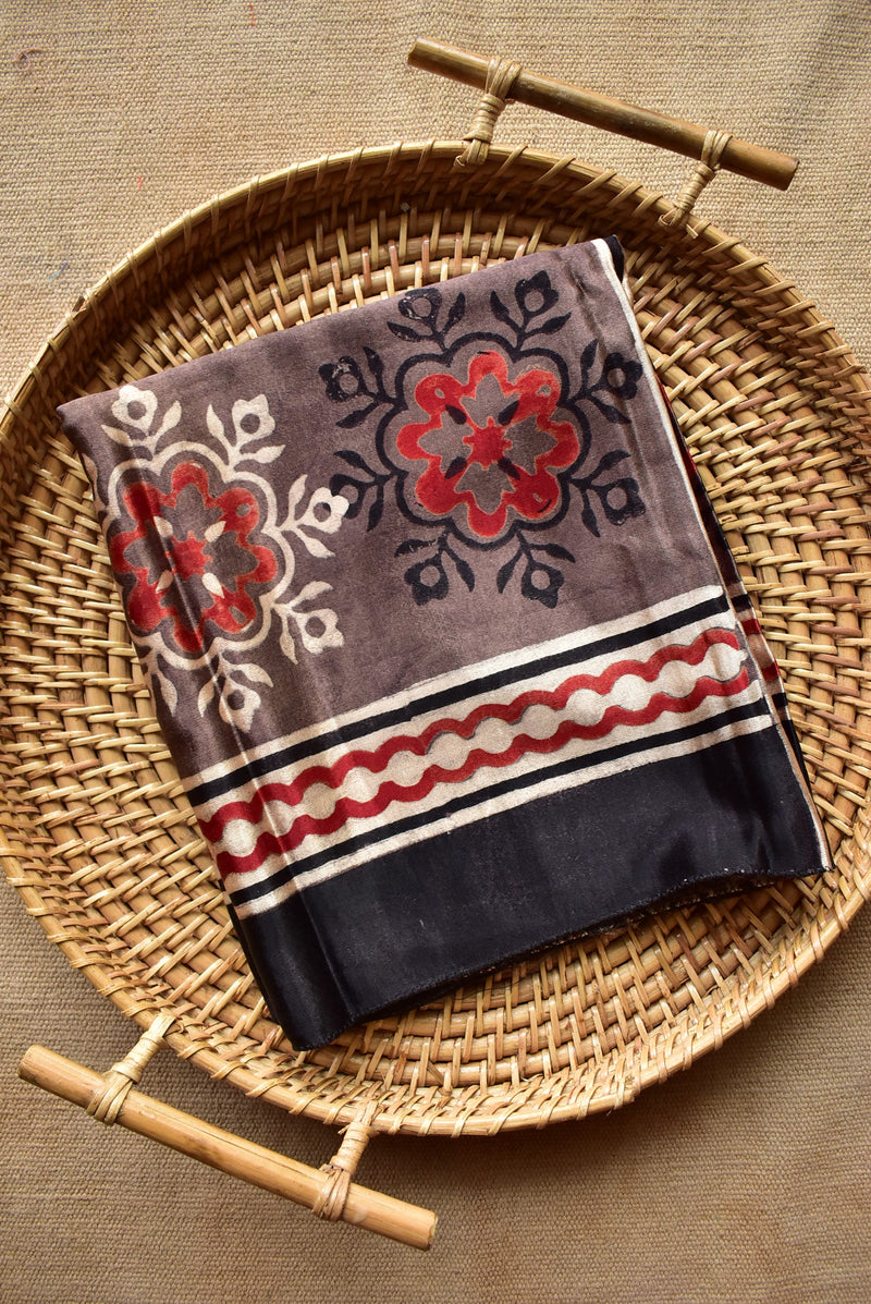 Phool patti - Ajrakh hand block printed Mashru silk stole