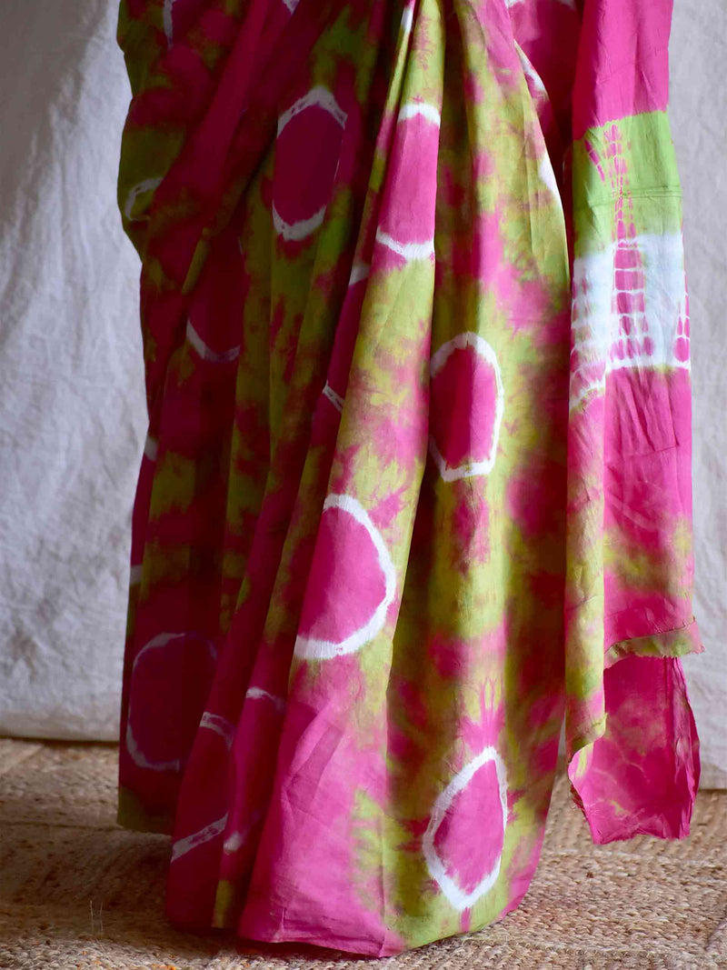 Pretty in pink - mul tie and dye saree