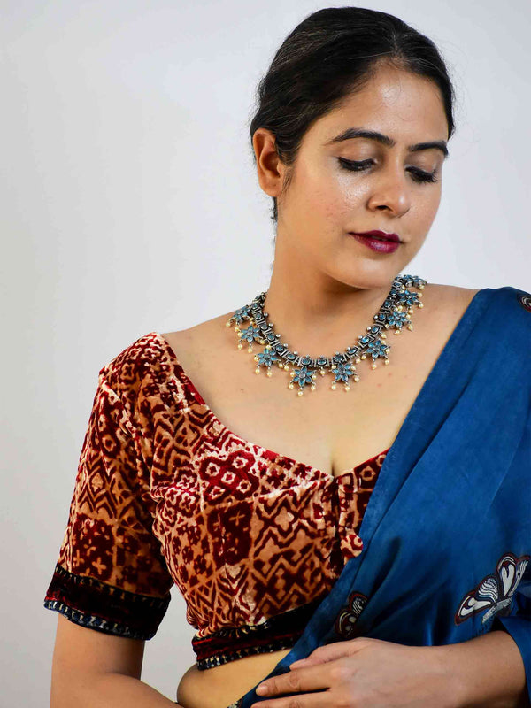 Stardust - Ajrakh silk Velvet Blouse
