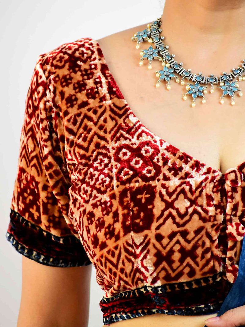 Stardust - Ajrakh silk Velvet Blouse