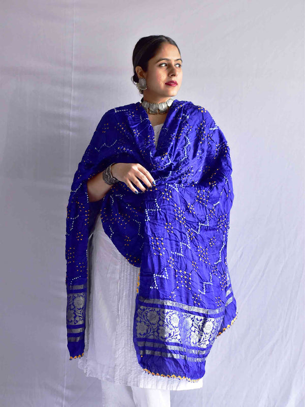 Blues - Bandhani Gajji silk dupatta with zari