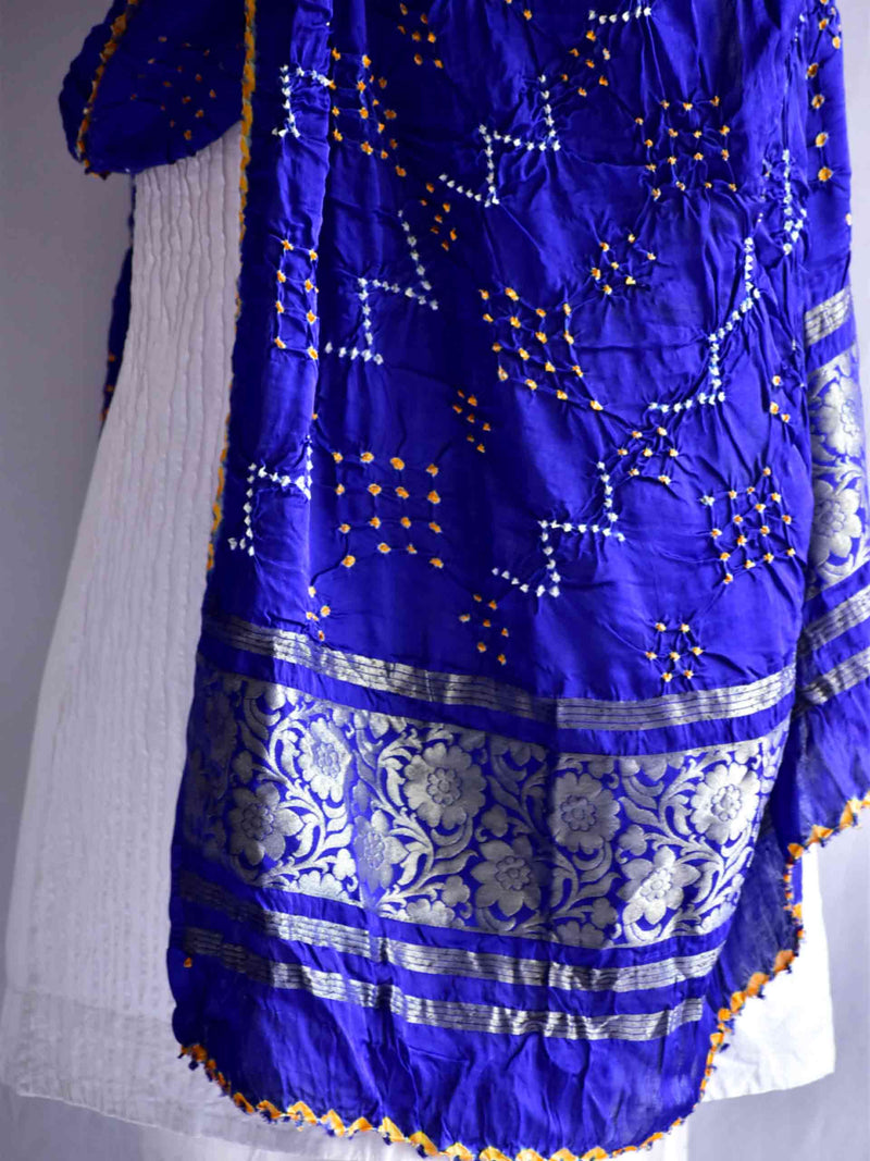 Blues - Bandhani Gajji silk dupatta with zari