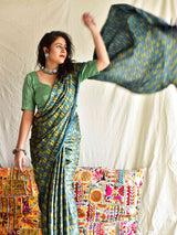 Anar - Ajrakh hand block printed Modal Silk Saree