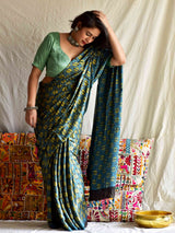 Anar - Ajrakh hand block printed Modal Silk Saree