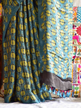 Anar - Ajrakh hand block printed Modal Silk Saree