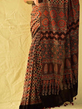 Kathai -  Ajrakh hand block printed mul cotton saree