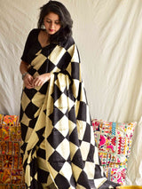 Checkers - Ajrakh mashru silk saree
