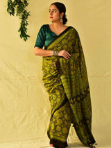 Andheria -  Ajrakh hand block printed mul cotton saree