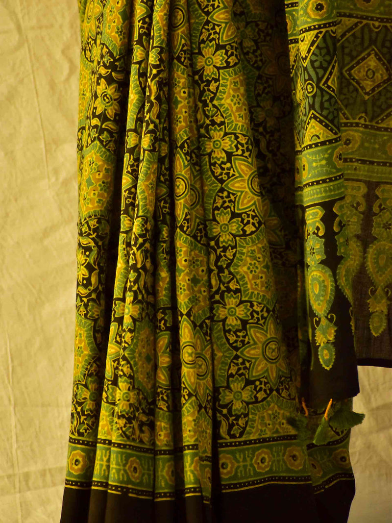 Andheria -  Ajrakh hand block printed mul cotton saree