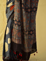 Sitare -  Ajrakh hand block printed mul cotton saree