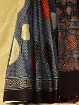 Sitare -  Ajrakh hand block printed mul cotton saree