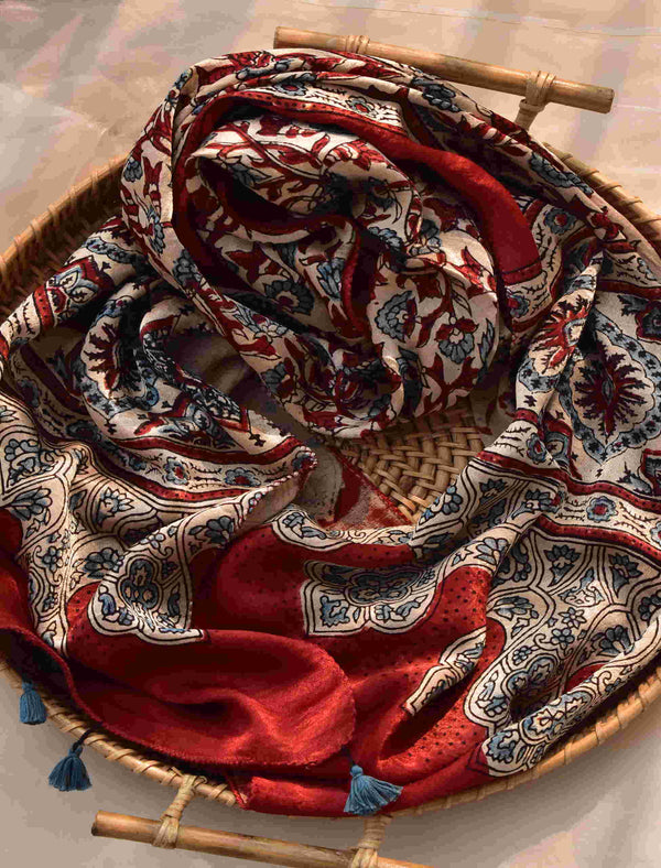Sage - Ajrakh hand block printed Mashru silk stole