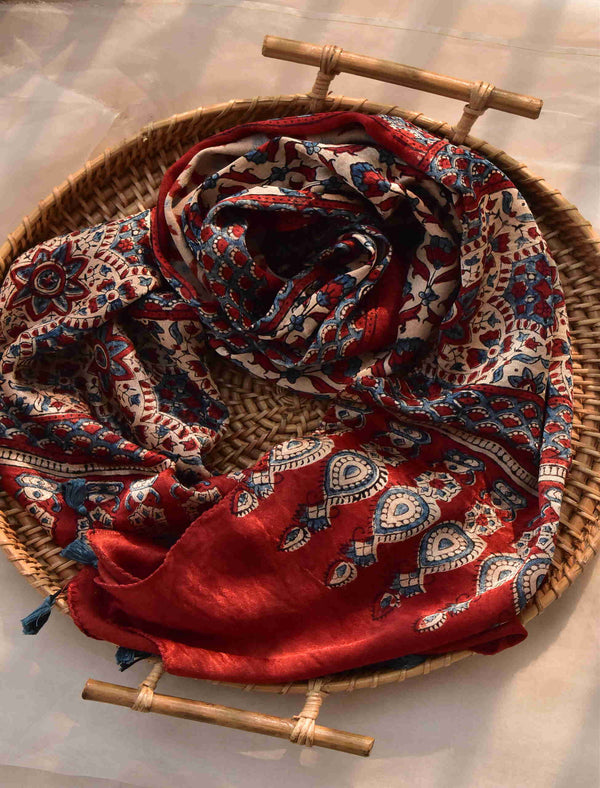 Mughal jaali - Ajrakh hand block printed Mashru silk stole