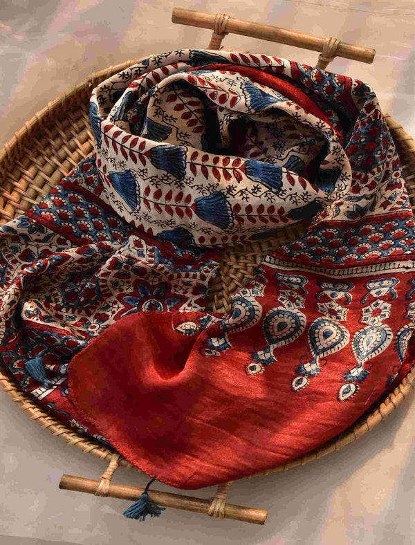 kali - Ajrakh hand block printed Mashru silk stole