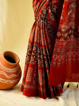 Akash -  Ajrakh hand block printed mul cotton saree