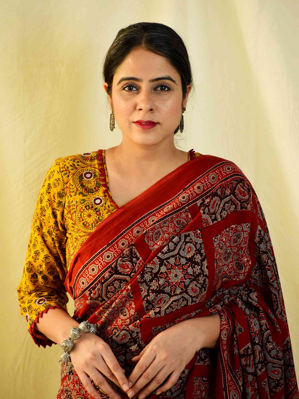 Akash -  Ajrakh hand block printed mul cotton saree