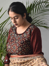 Ajrakh kutch mirror work designer hand embroidered cotton blouse