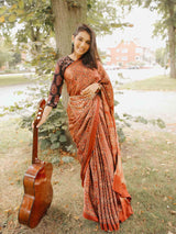 Maroon Ajrakh hand block print modal silk saree