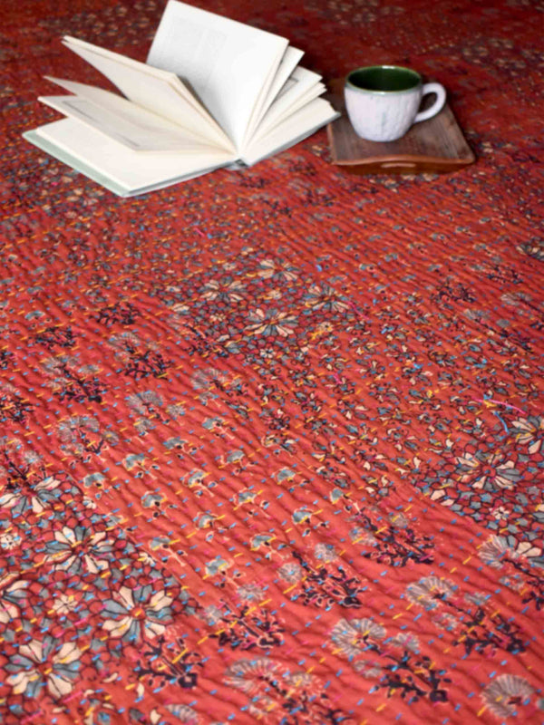 Midas touch - Ajrakh Patchwork kantha Bedcover