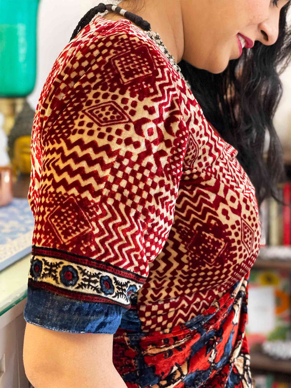 Luxe - Ajrakh silk Velvet Blouse