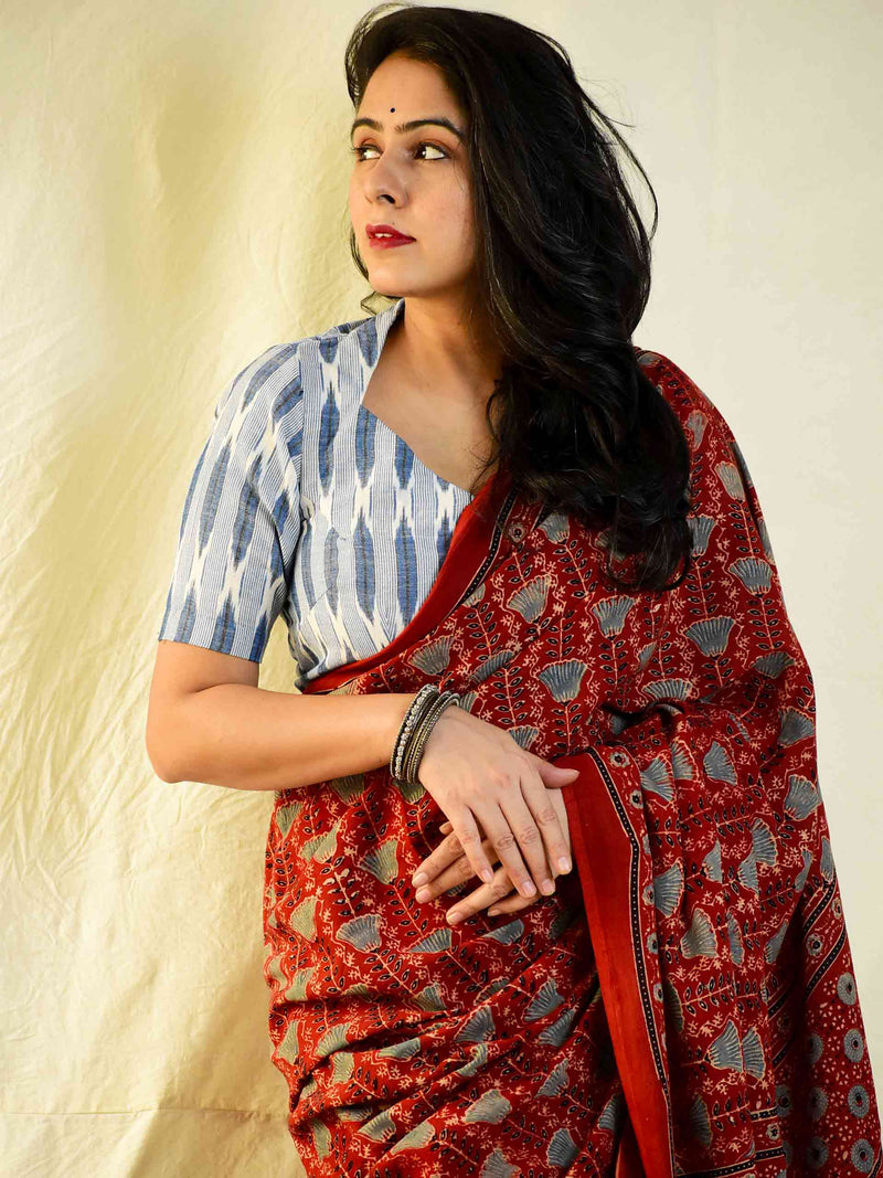 Ishq -  Ajrakh hand block printed mul cotton saree