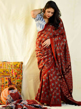 Ishq -  Ajrakh hand block printed mul cotton saree
