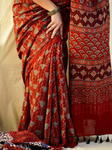 Ishq -  Ajrakh hand block printed mul cotton saree