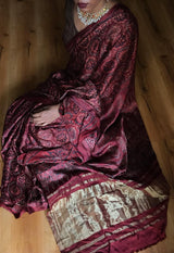 Ajrakh hand block printed modal silk saree