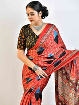 Fuse  - Ajrakh hand block printed Modal Silk Saree with zari pallu