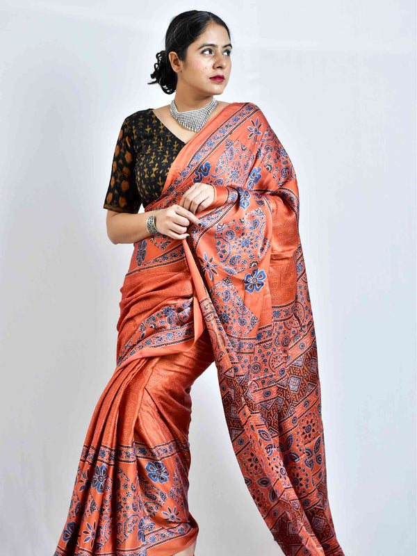 Pathway  - Ajrakh hand block printed Modal Silk Saree