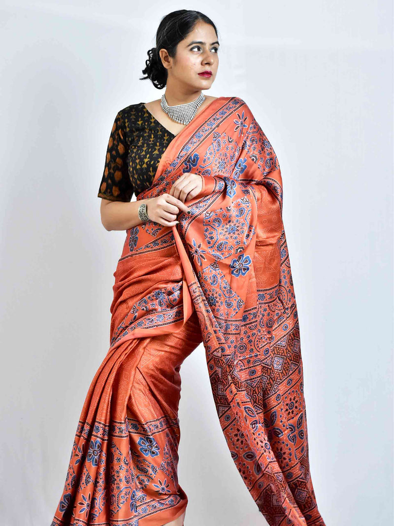 Pathway  - Ajrakh hand block printed Modal Silk Saree