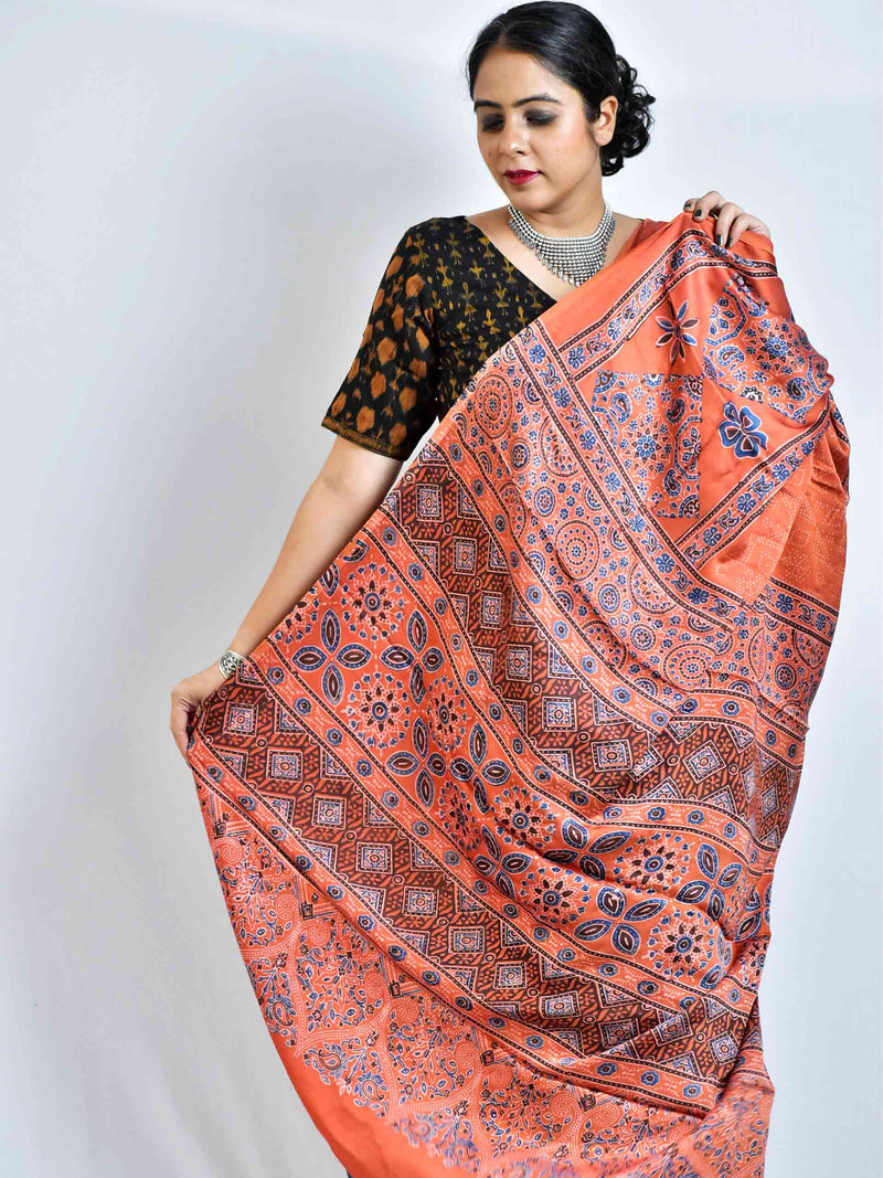 Pathway  - Ajrakh hand block printed Modal Silk Saree