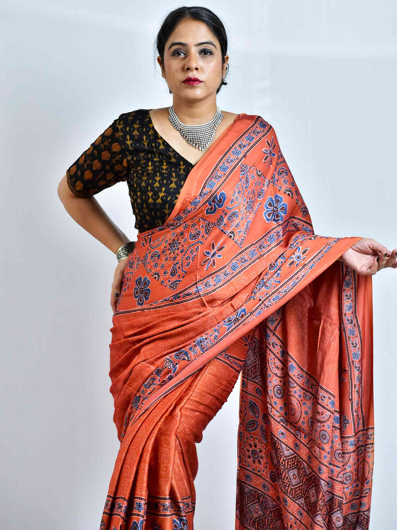 Pathway  - Ajrakh hand block printed Modal Silk Saree