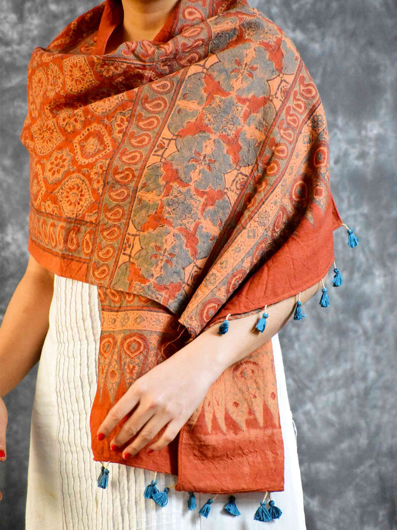 Buy Ajrakh Handloom Merino Wool Stole Online