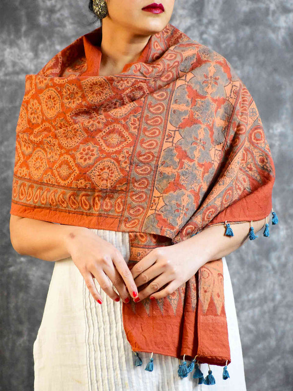 Buy Ajrakh Handloom Merino Wool Stole Online