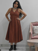Maroon Organic cotton long dress pose