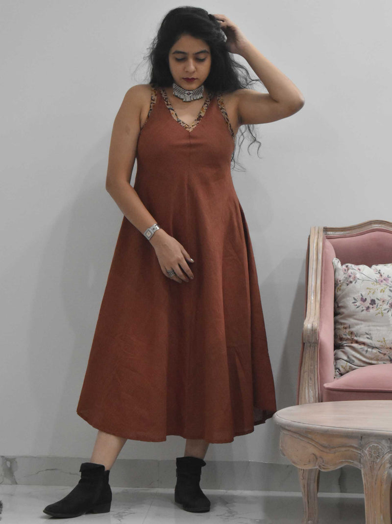 Maroon Organic cotton long dress poses