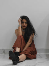 Maroon Organic cotton long dress sitting pose